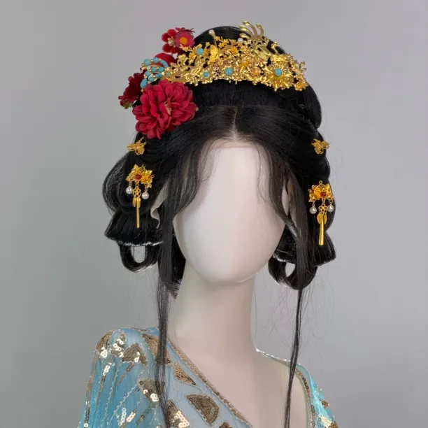合金婚庆饰品 合金树脂耳饰 绢人凤仪古风汉服配饰超仙流苏套装