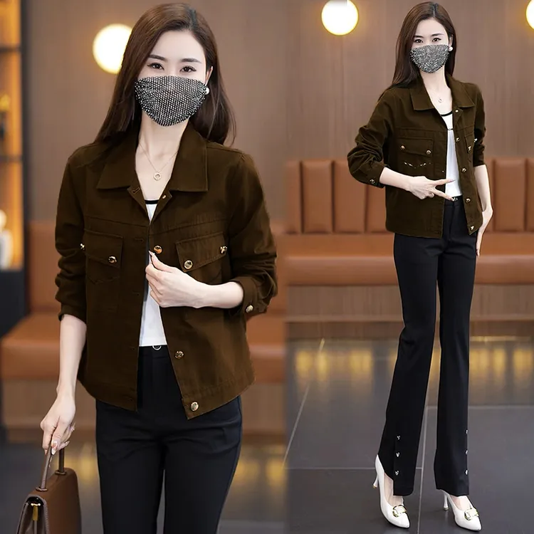 春秋修身小个子短外套女士2025秋装休闲百搭减龄气质工装夹克通勤