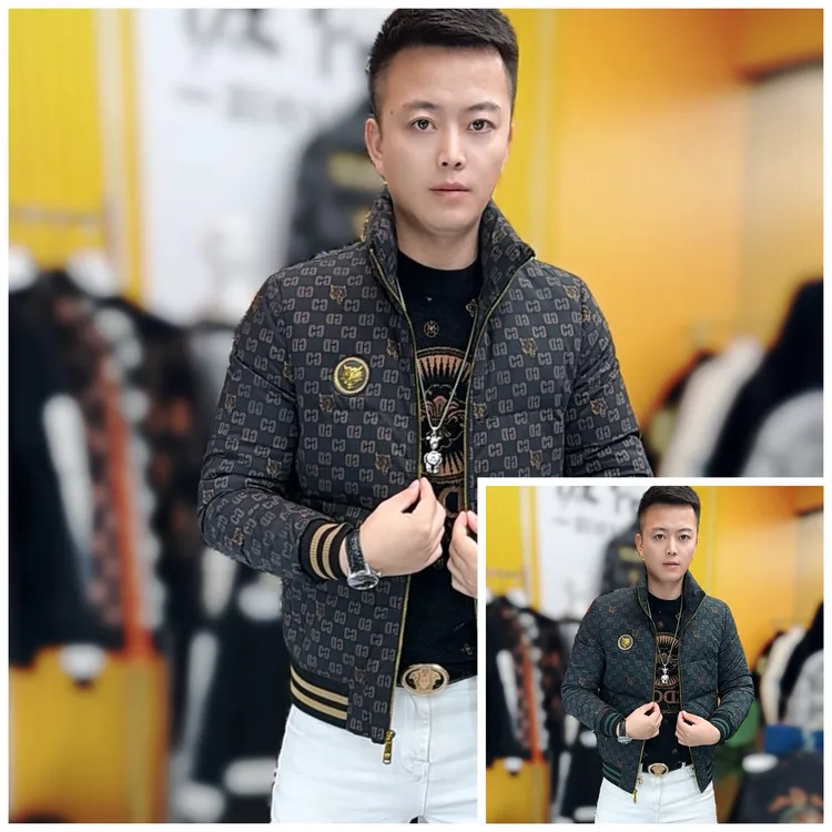 2535冬季新款时尚男士修身提花长袖保暖羽绒服