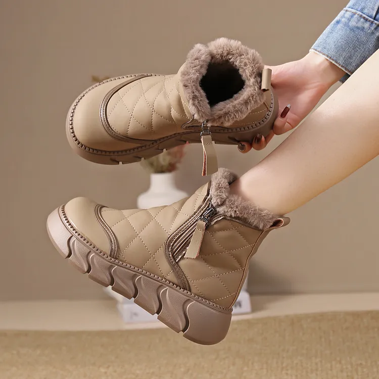 厚底雪地靴女软底防滑大棉鞋2025新款冬季加绒加厚毛保暖复古短靴