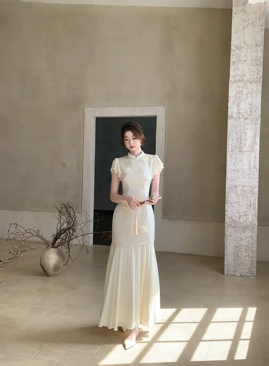 EIA一尧新中式国风【白玉琉璃】清雅矜贵旗袍连衣裙显瘦气质设计裙