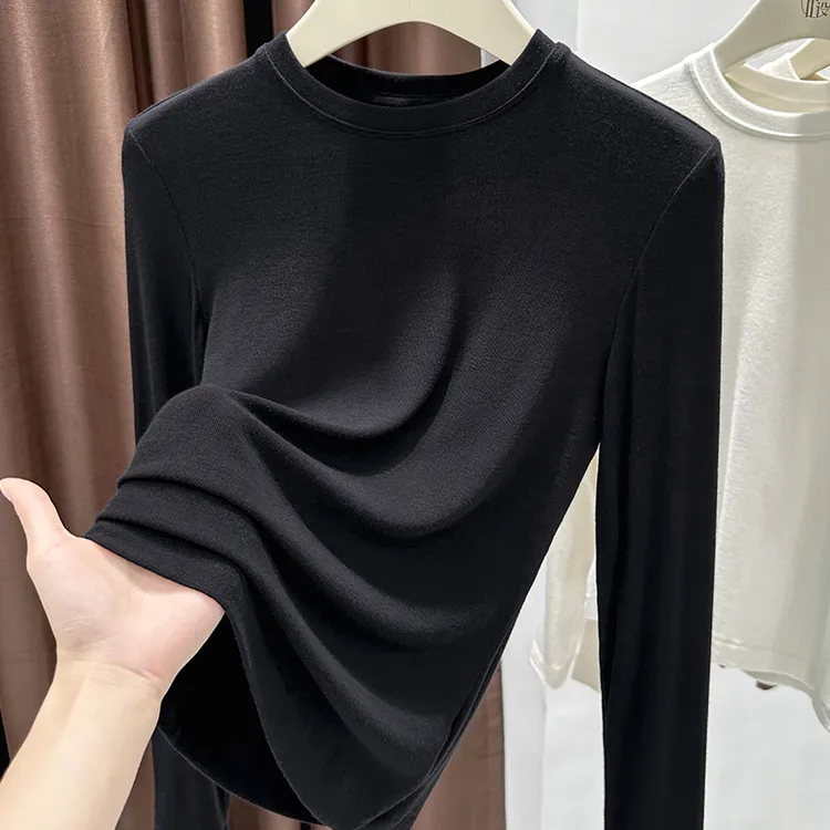 黑色高级感百搭长袖上衣女秋季新款简约修身打底小衫针织套头内搭
