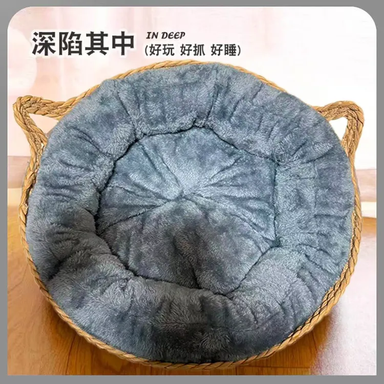 藤编猫耳耳窝蒲草猫抓板一体式四季通用猫咪