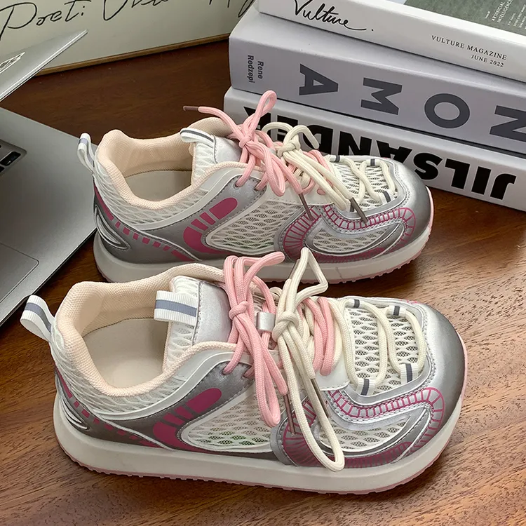 芒果头网面老爹鞋2025夏季新款丑萌德训鞋厚底时尚休闲运动鞋3758