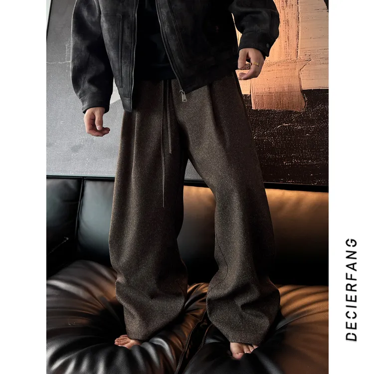 【定制天丝+羊毛面料】松紧腰休闲裤男士宽松打褶工艺弯刀休闲裤