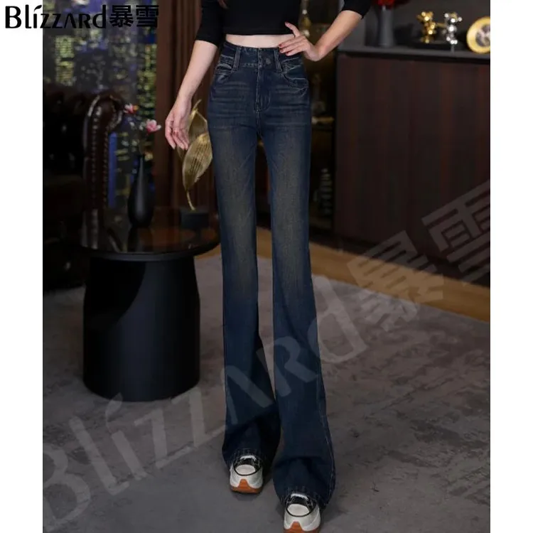 【古青靛蓝】辣妹风显高腰微喇叭牛仔裤女2025秋冬百搭显瘦喇叭裤子