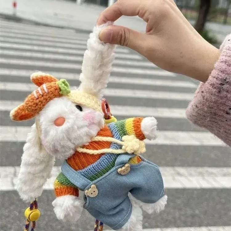 彩虹萝卜背带裤垂耳兔包包挂件卡通可爱毛绒玩偶学生送礼高颜值L