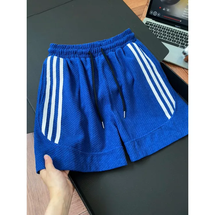 美式复古龙鳞纹透气短裤男夏季克莱因蓝条纹裤子设计感运动四分裤