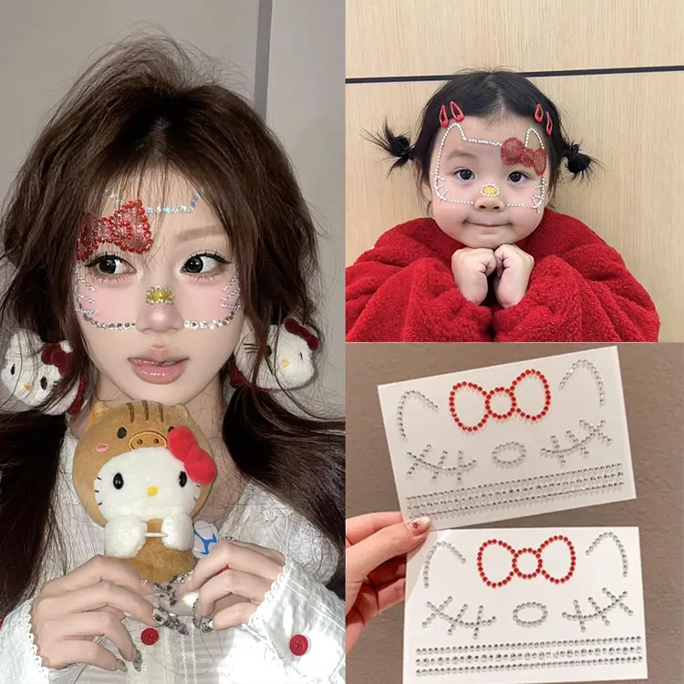 可爱kitty猫脸钻DIY氛围感凯蒂猫妆容脸贴亚克力闪钻贴纸自粘免胶