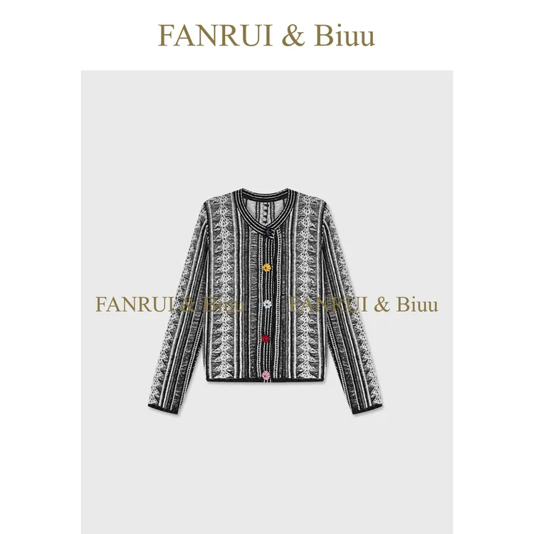 FANRUI/泛芮 「昼夜同辉」羊驼+莱赛尔绣花纹时尚针织开衫B18874