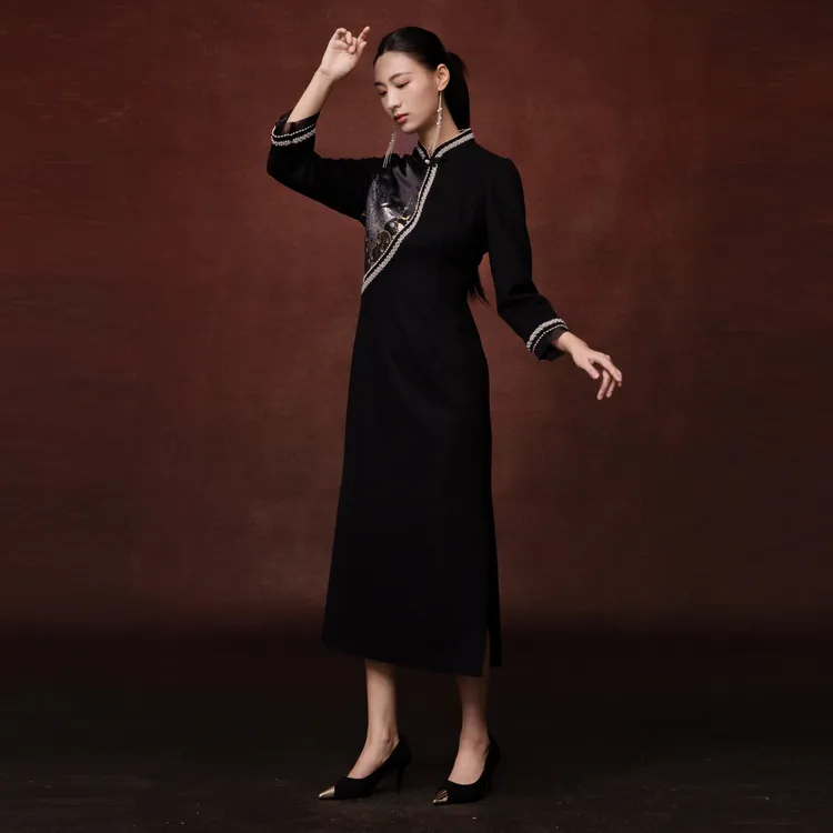 新中式国风新款气质 银蝶墨香连衣裙954237547复古秋冬