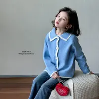 女童秋款毛衣开衫2025春秋新款儿童韩版极简风翻领针织外套Q13879