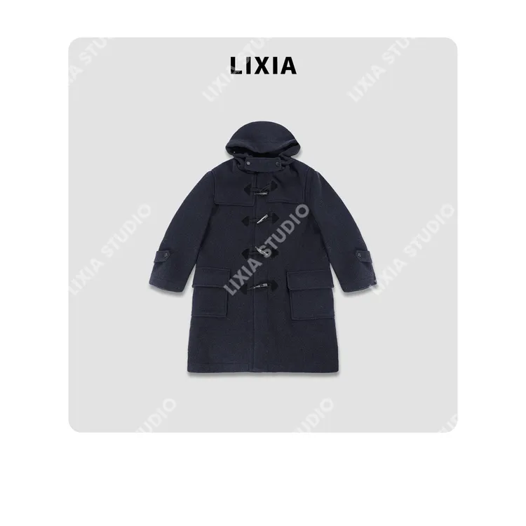 LIXIA【英伦午后】轻奢风优雅山羊绒澳洲羊毛连帽毛呢大衣-D10089
