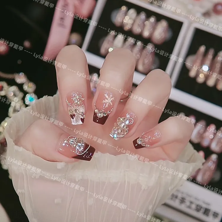 【圣诞树】纯手工穿戴美甲猫眼光疗立体锆石钻爆闪显白气质高级感