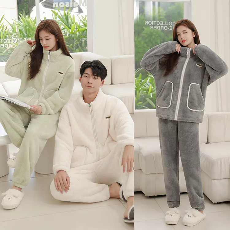 冬季情侣休闲长袖毛绒宽松加加厚保暖家居服亲肤外穿睡衣809