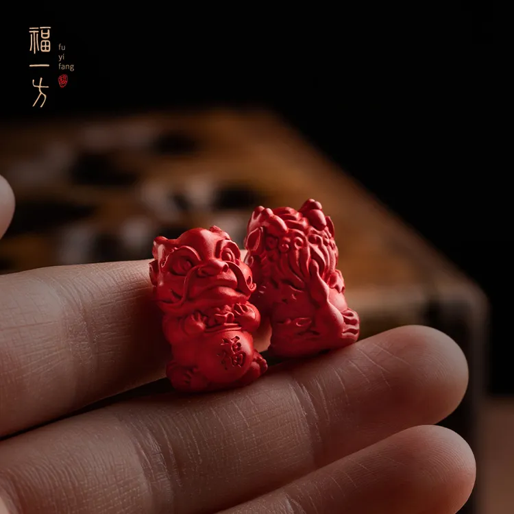 天然辰砂貔貅吉祥物配件上下孔招c天然辰砂貔貅手串DIY小配饰