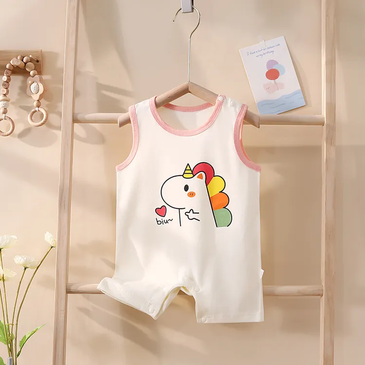 宝宝夏季无袖连体衣婴儿薄款背心纯棉哈衣新生儿外穿爬服空调衣服