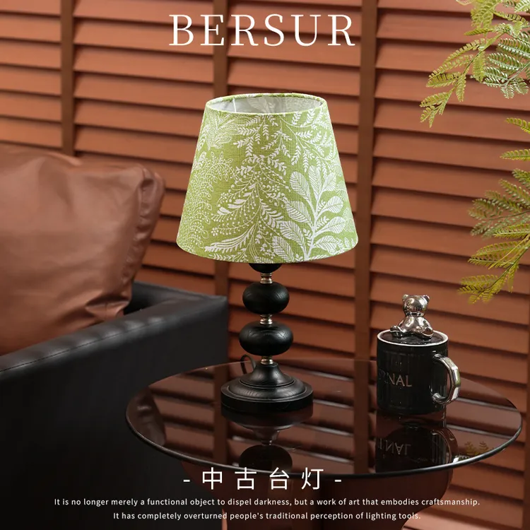 侘寂风玻璃台灯欧美复古卧室书房床头灯装饰实木轻奢小夜灯氛围灯