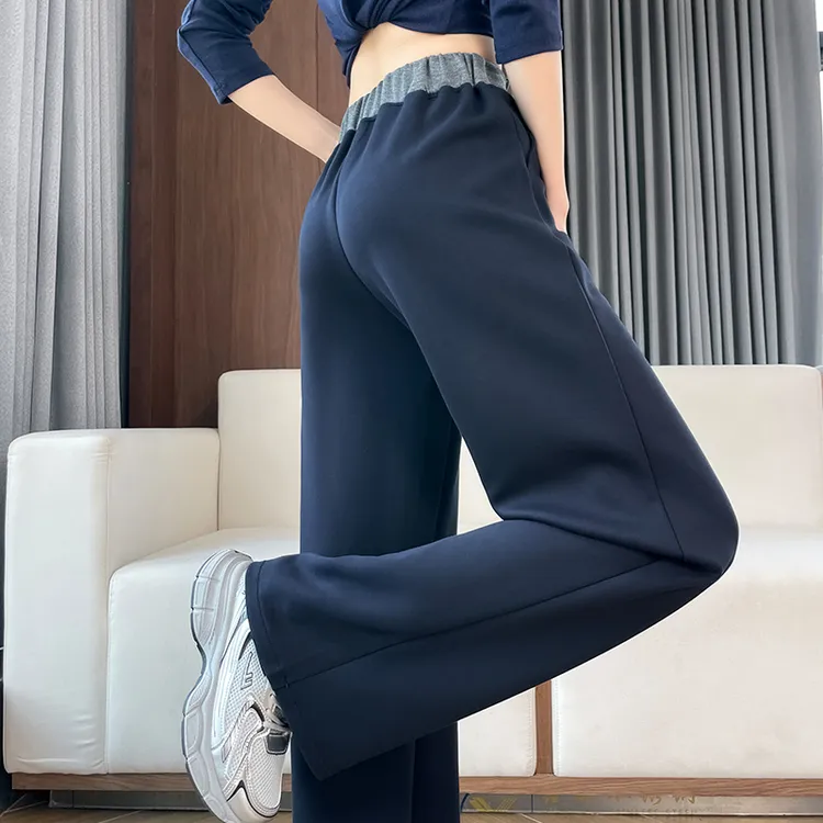 秋冬季窄版阔腿裤女加绒加厚直筒九分宽松大码显瘦休闲长裤子春秋