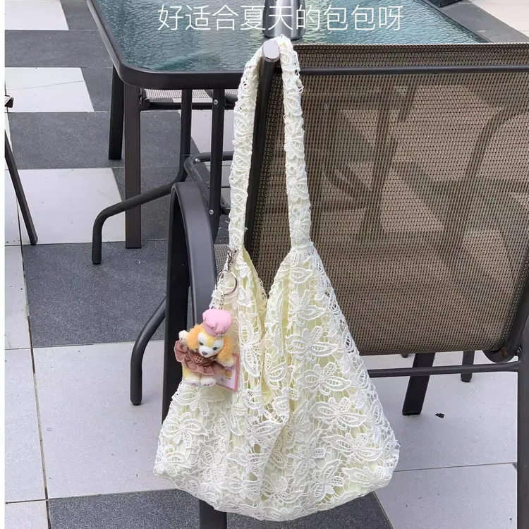 赵露思同款白色蕾丝包包女2025春夏新款韩系大容量通勤单肩托特包