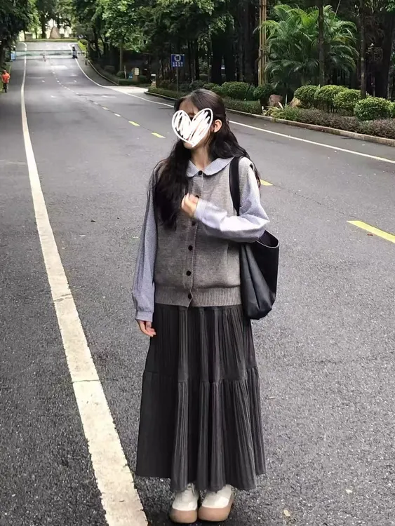 三件套法式时尚套装韩版学院风百褶显瘦秋季洋气半身裙复古