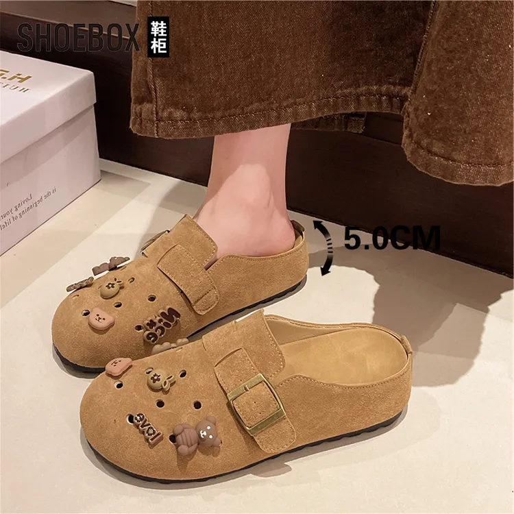 SHOEBOX鞋柜勃肯鞋女鞋2025新款夏外穿厚底内增高洞洞包头半拖鞋