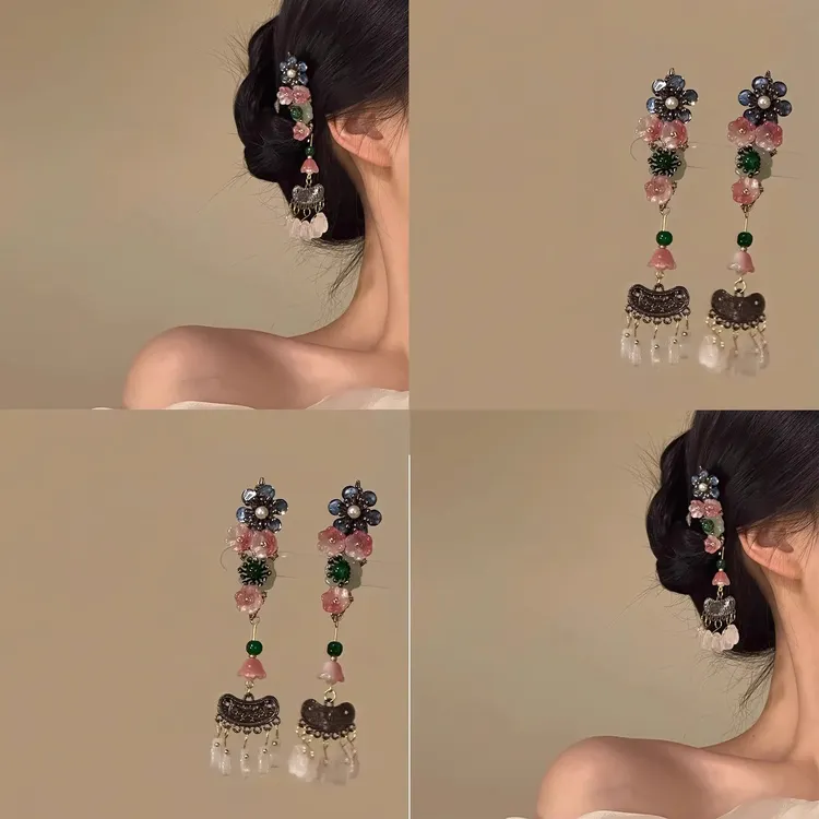 【花摇长影】新中式花朵长流苏发夹侧边刘海夹复古汉服配饰发饰女