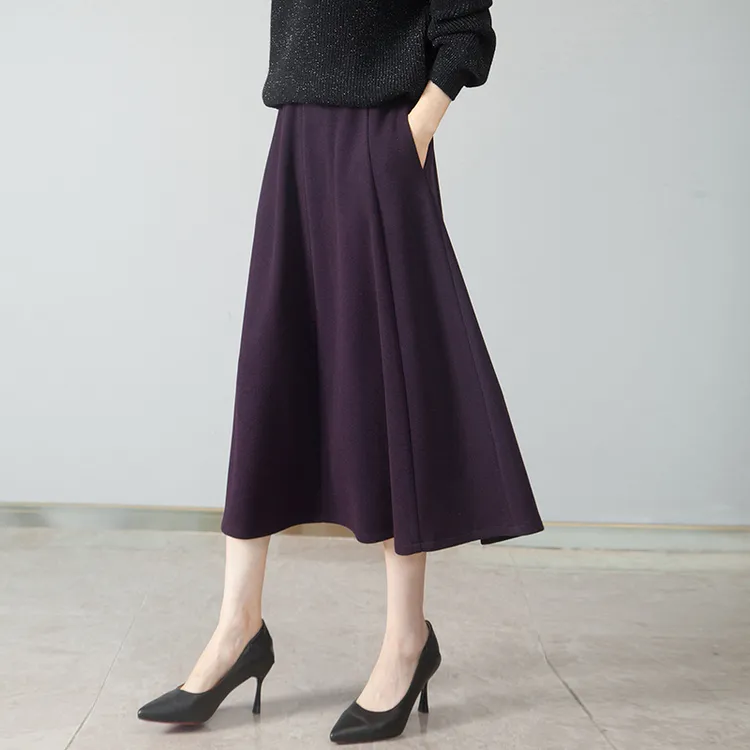 大摆裙半身秋冬新款时尚高腰显瘦气质百搭中长款八片A字裙厚款