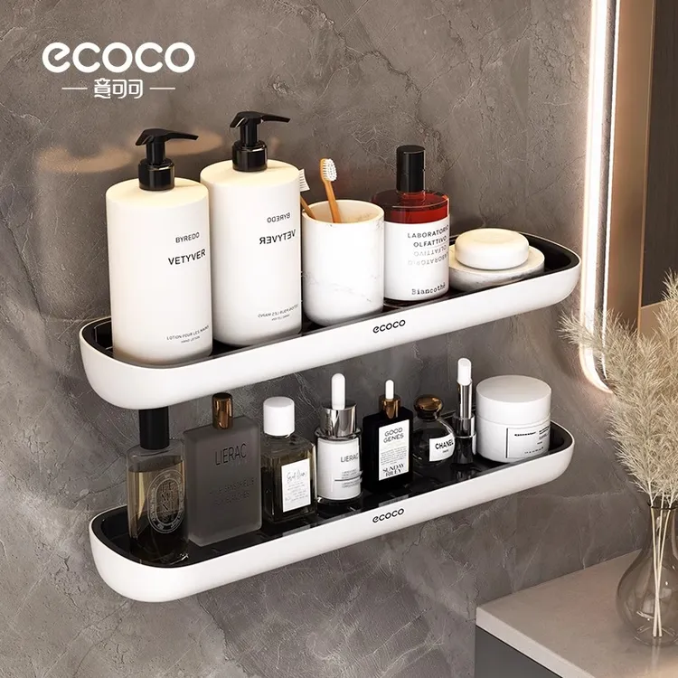 ecoco浴室置物架卫生间置物架卫浴免打孔毛巾架刷牙杯置物架