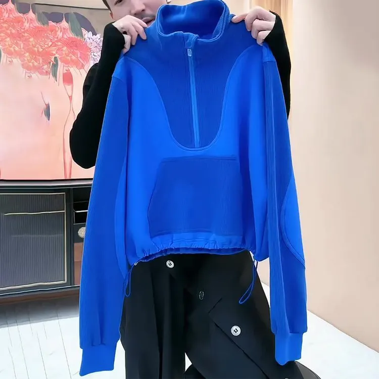 独特漂亮初春卫衣女款2025新款小个子休闲别致撞色半拉链减龄上衣