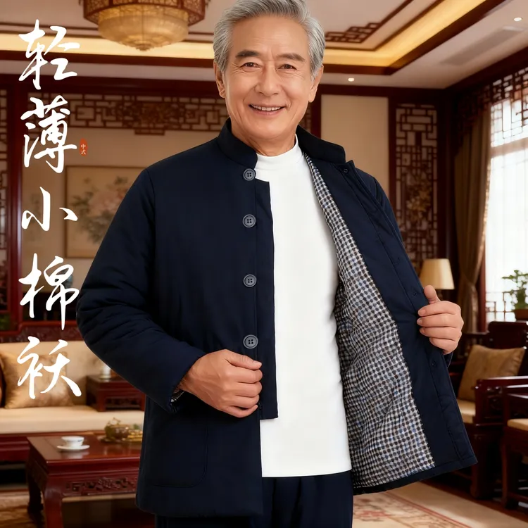 中年男棉衣老人薄棉袄男老爸冬装外套中式棉袄轻薄小棉袄棉服唐装