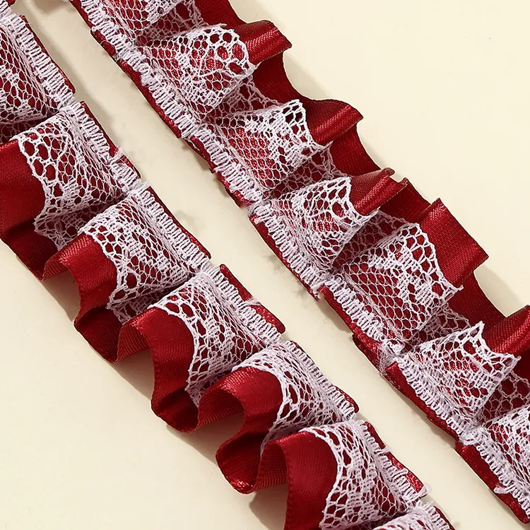 批发双层木耳蕾丝花边褶皱蕾丝边服装辅料衣袖帽蕾丝装饰裙摆边
