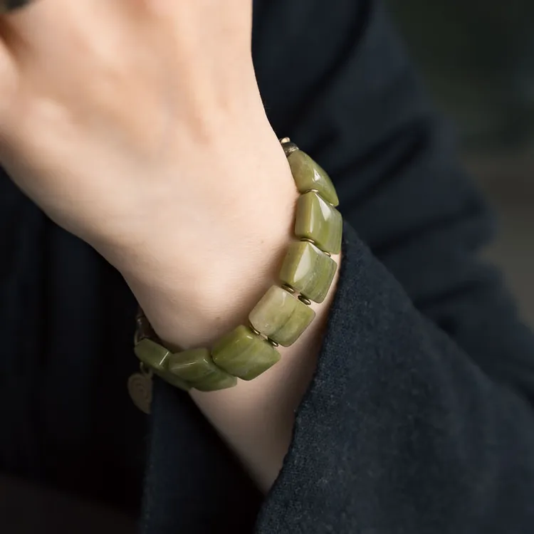 黄铜手链 非鱼之家原创设计复古绿手串女 个性双层手排手链男手饰