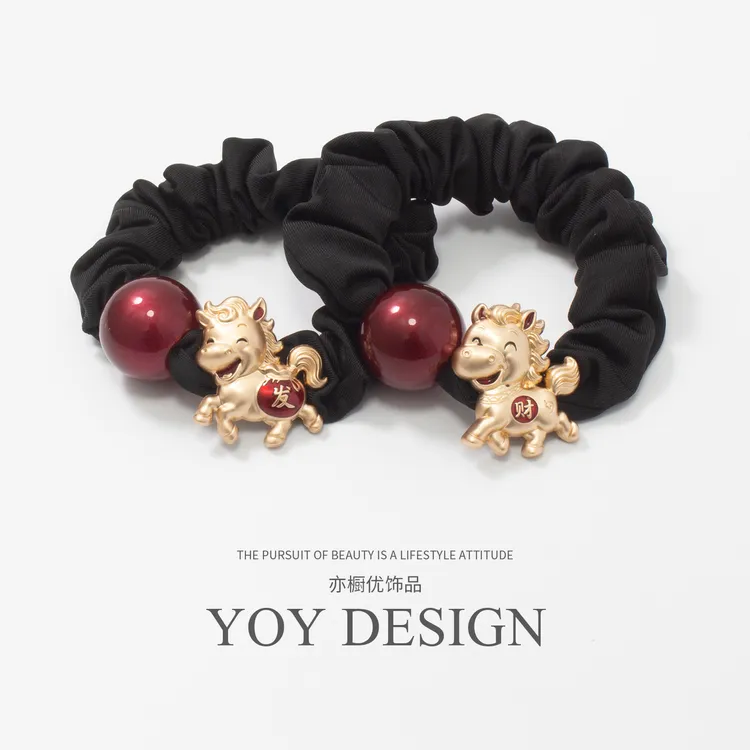 高马尾气质丸子头扎发皮筋本命年发饰马年红色珠珠小肠发圈头绳女