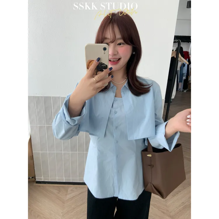 KMZY/KMZY山_山【蓝调秋意】微胖气质氛围感叠穿吊带+短衬衫两件套