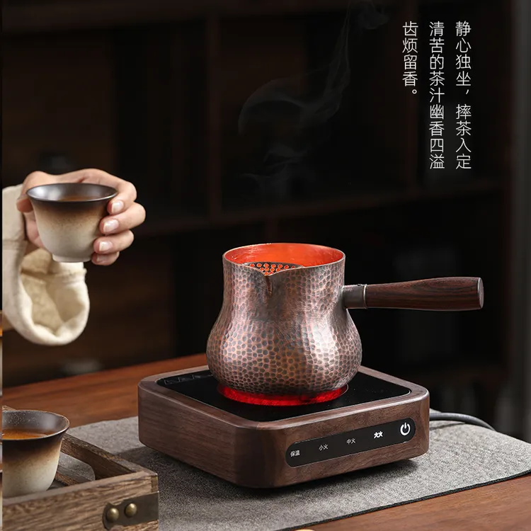 甘肃紫铜罐罐茶煮茶壶电陶炉 家用烤奶茶罐侧把分茶器围炉煮茶罐