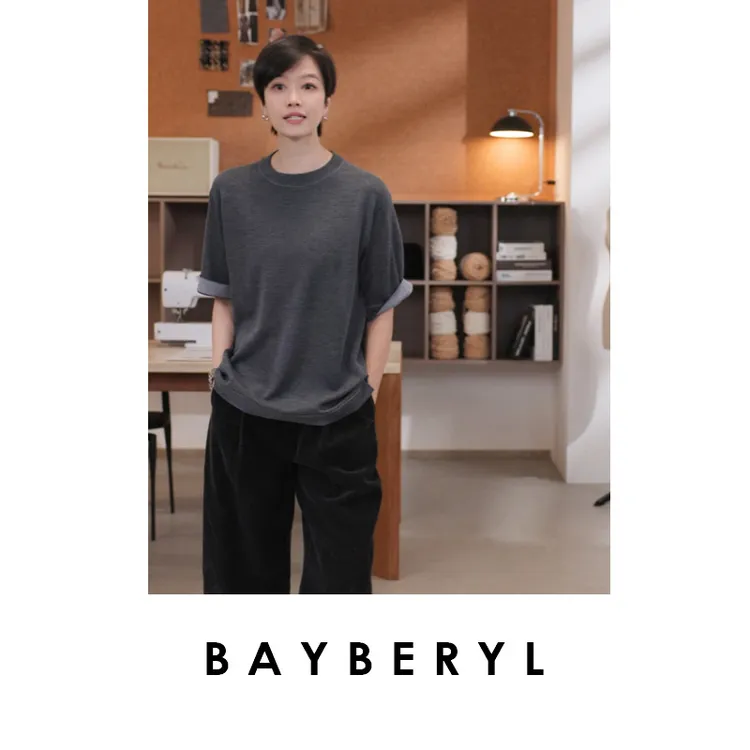 CC09-BAYBERYL老贝明线撞色通勤时尚圆领25秋短袖针织衫ZZS5G2602