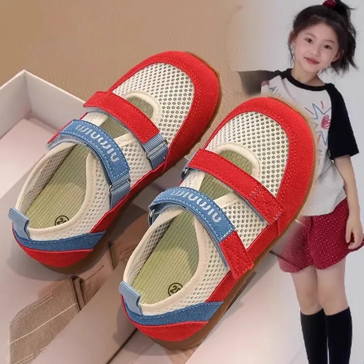 ABC玛丽珍软底凉鞋2025夏儿童浅口镂空拼色德训鞋男童单网运动鞋