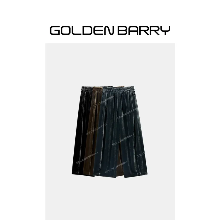 GOLDENBARRY「绒光玉辉」女装丝绒九分花苞裤GB060908003