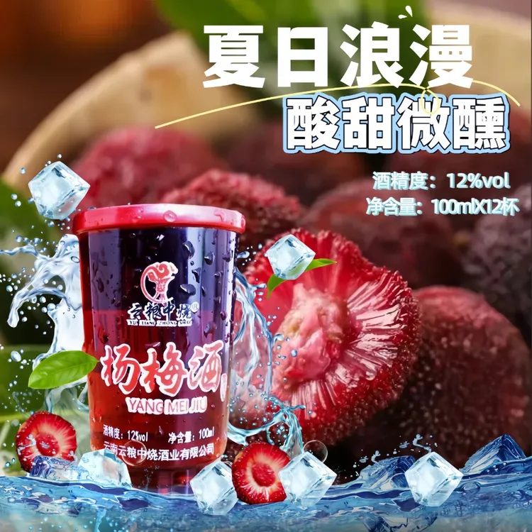 云粮中烧酒度100ML12杯一盒露酒白酒口粮酒低度酒精选云南杨梅