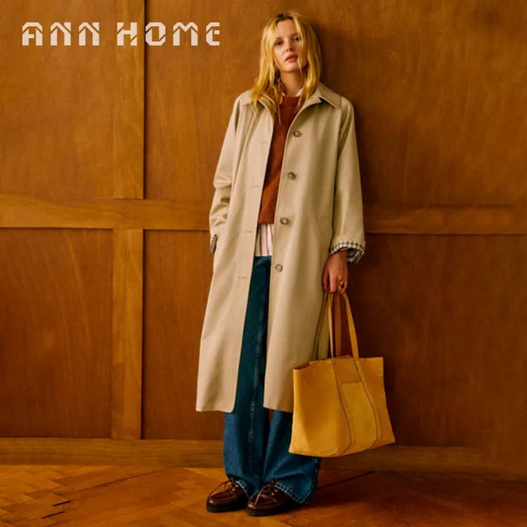 白安家法式复古简约斜纹通勤宽松休闲百搭春季新款中长风衣外套