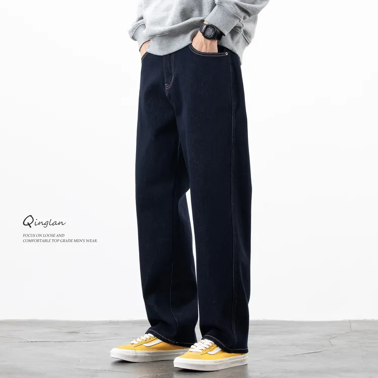 美式复古原色牛仔裤男直筒宽松大码弹力裤子加绒加厚2025新款冬季