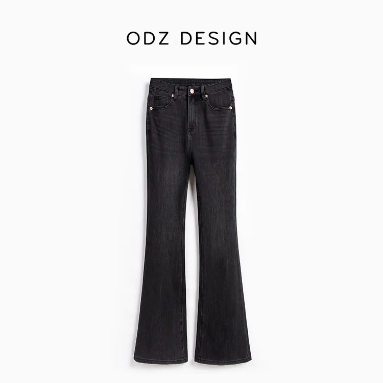 【ODZ】海洋心/秋冬黑灰色高腰显高显瘦喇叭裤修身微喇牛仔裤女加绒