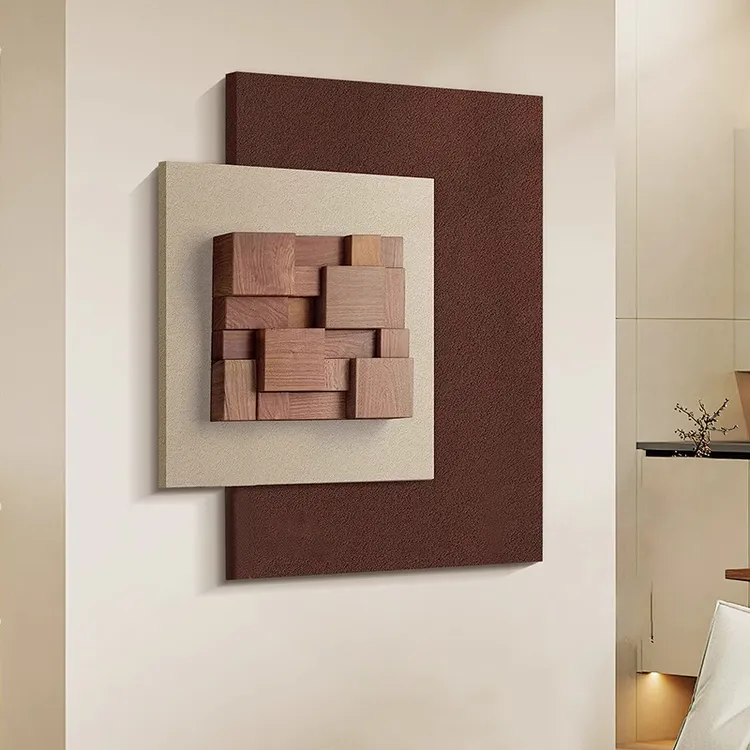 中古立体实木装饰画客厅餐厅高档大气挂画原木风玄关简约壁画入户