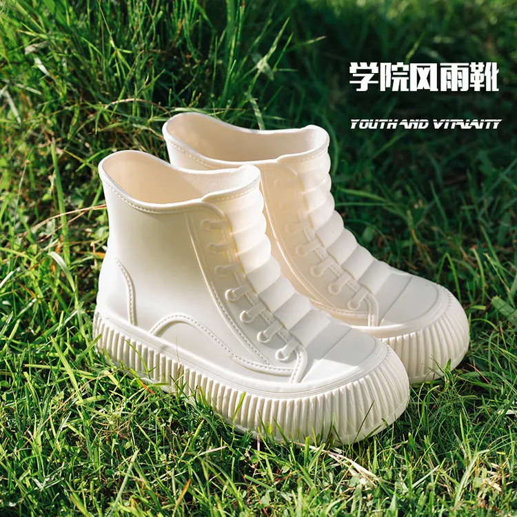 增高5cm日系时尚学生雨鞋女款短筒加绒雨靴防滑防水胶鞋水鞋韩国