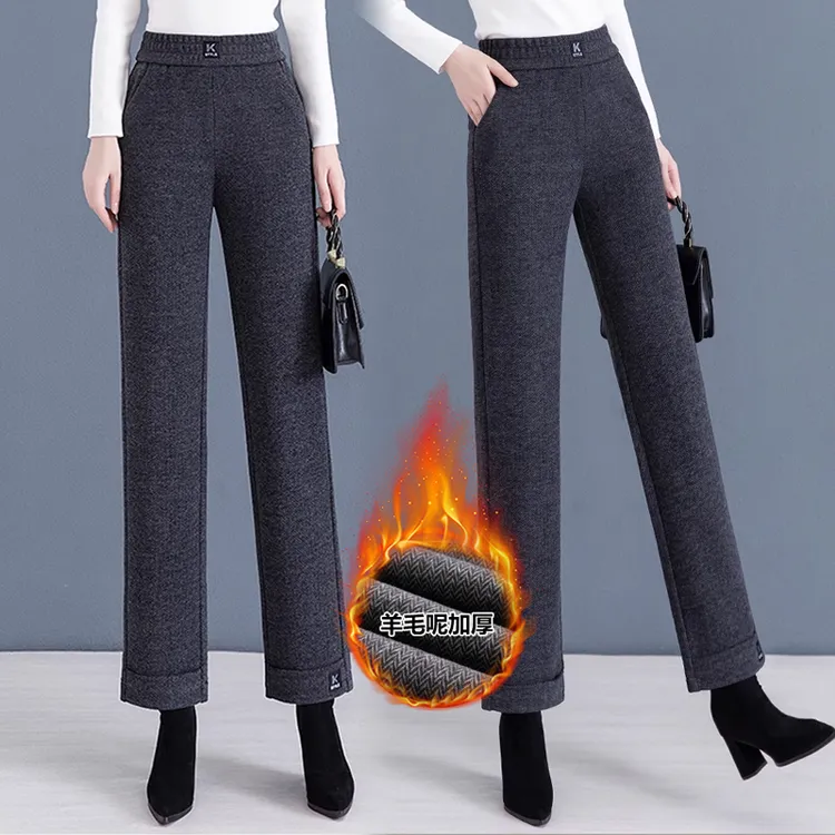 浪莎羊毛尼窄版阔腿裤直筒裤九分女裤加绒裤子女款爆款2026新款商品图