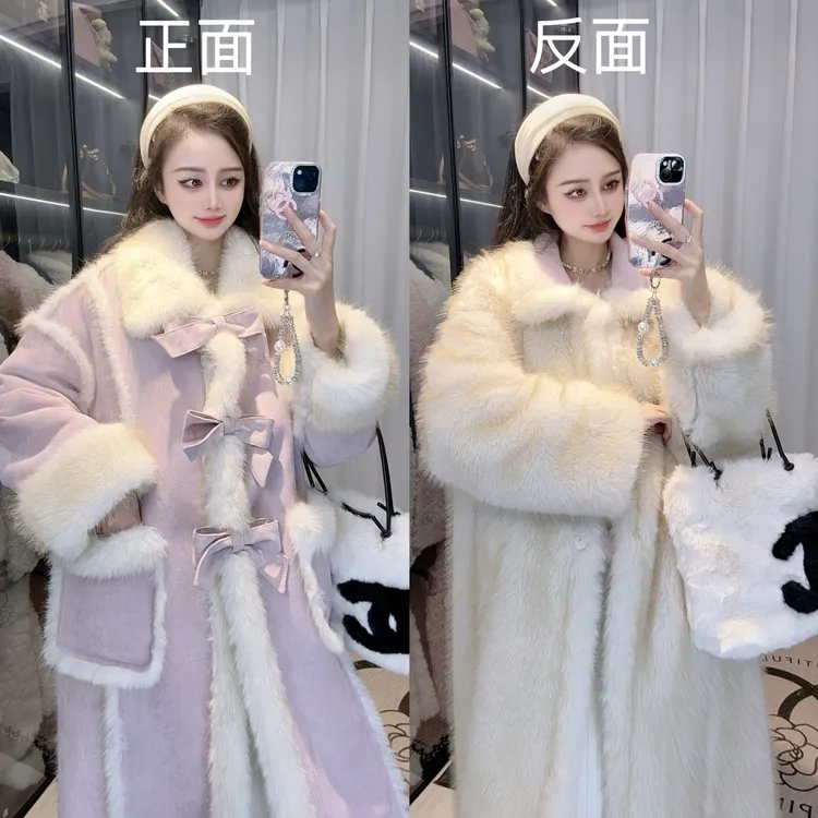 翻领常规落肩袖秋冬长款毛呢外套时尚大衣中长款百搭