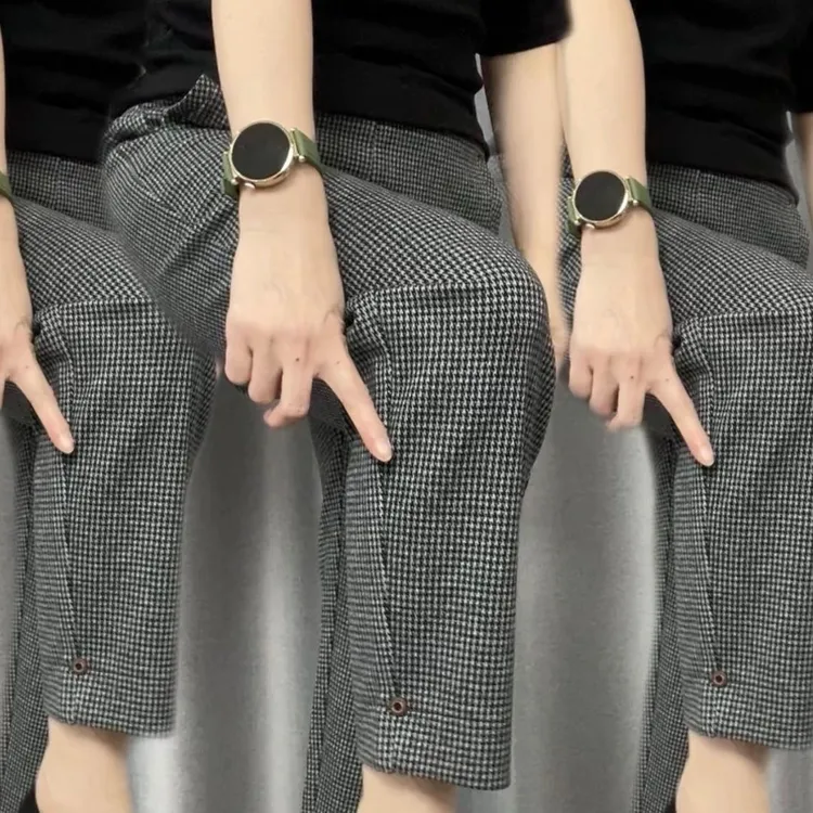 女士小格子小脚哈伦裤（裤长90公分）