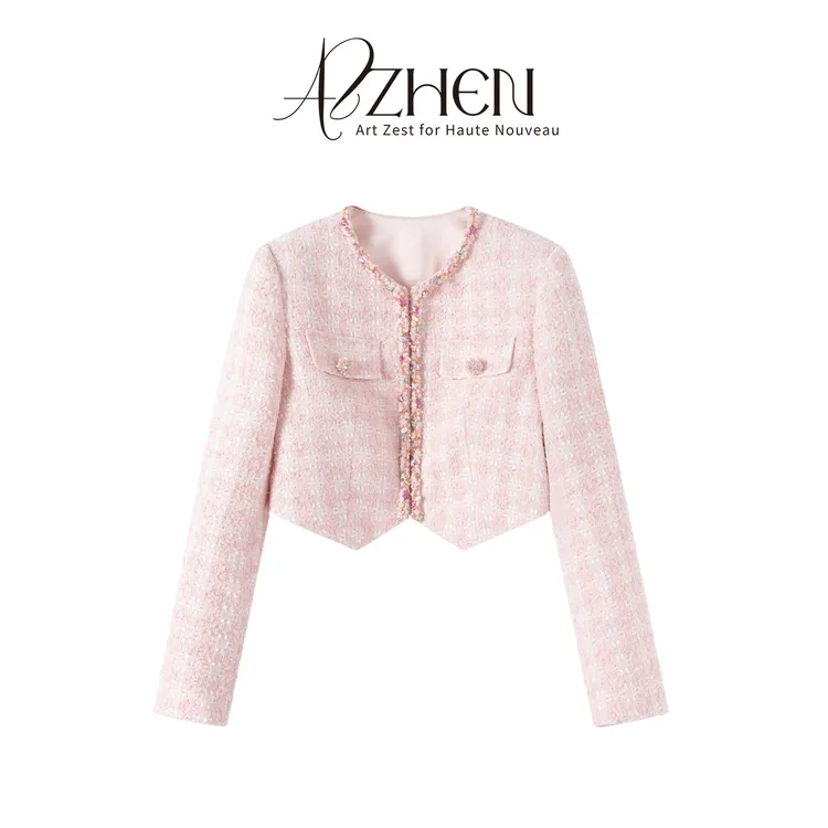 AZZHEN【时光格律】精致粉白格粗花呢外套AZ5GSW10-00