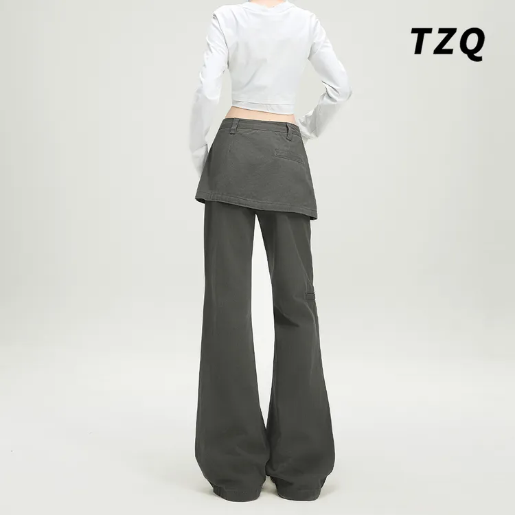 假两件设计感微喇工装裤女2025新款百搭显瘦休闲裤子TZQ25010765